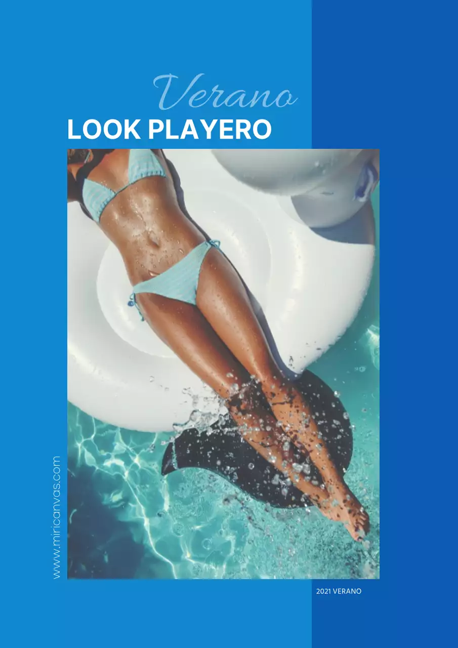 Folleto promocional de ropa de playa de verano sencilla en azul