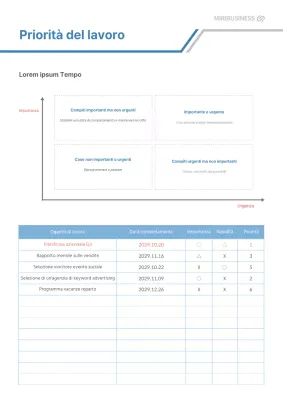 Agenda delle priorità di lavoro grigia e blu