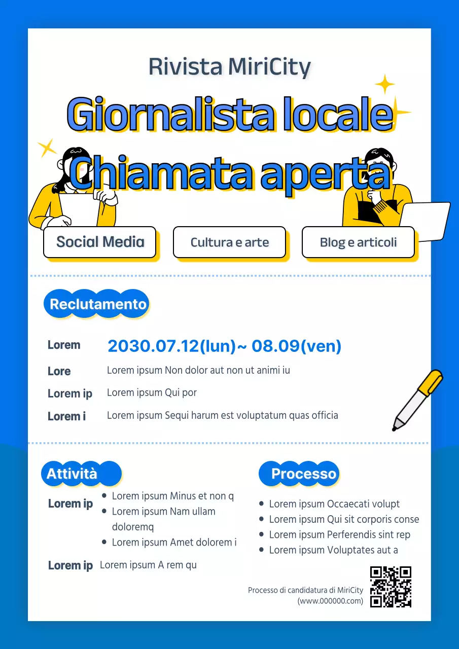 Illustrazione a linee blu e gialle per un campo di reclutamento pulito