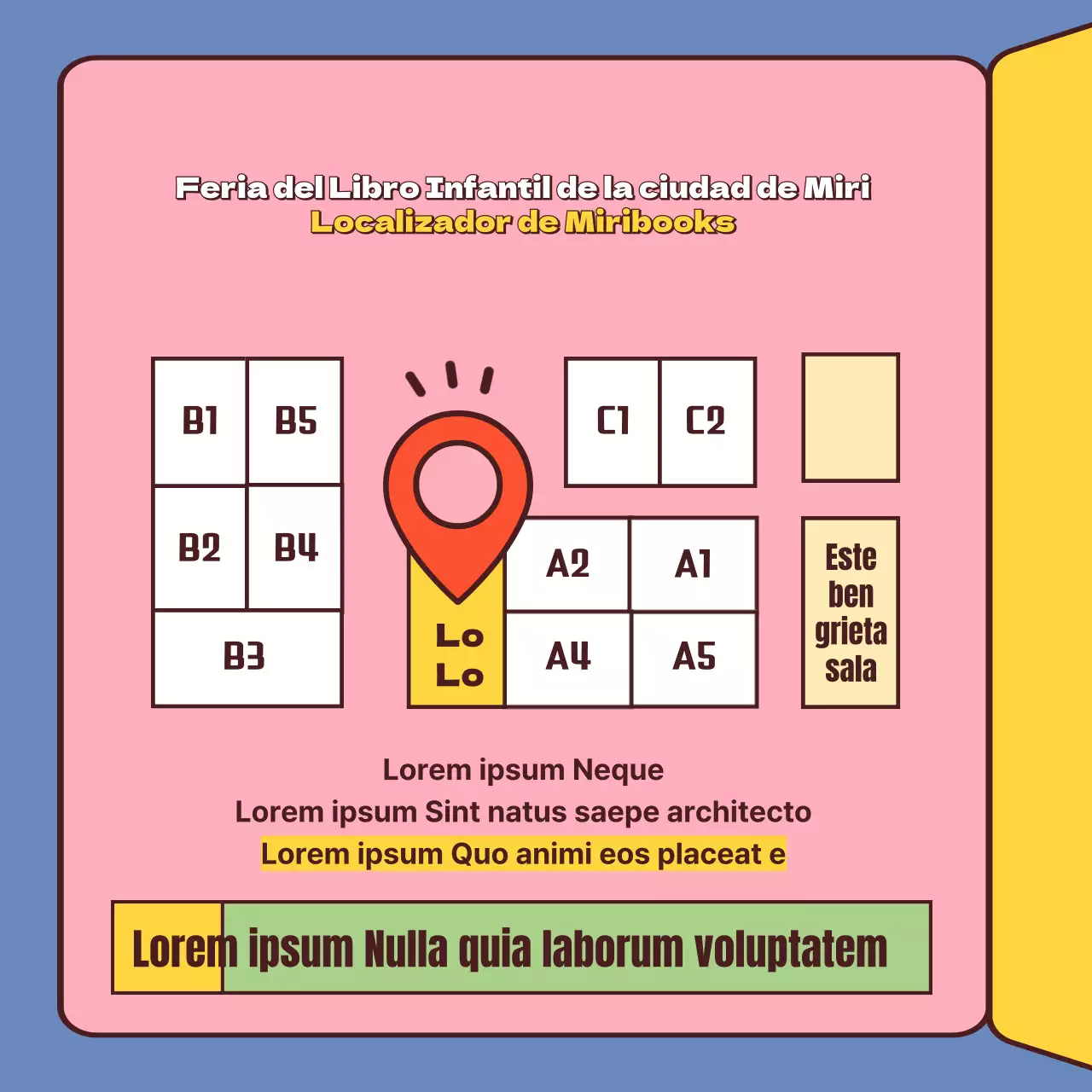 Guía de ferias del libro en amarillo y rosa