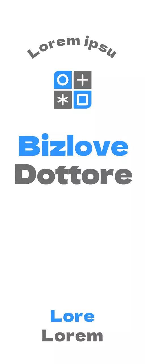 Promozionale con un design semplice che presenta un logo blu e grigio e il nome dello studio.