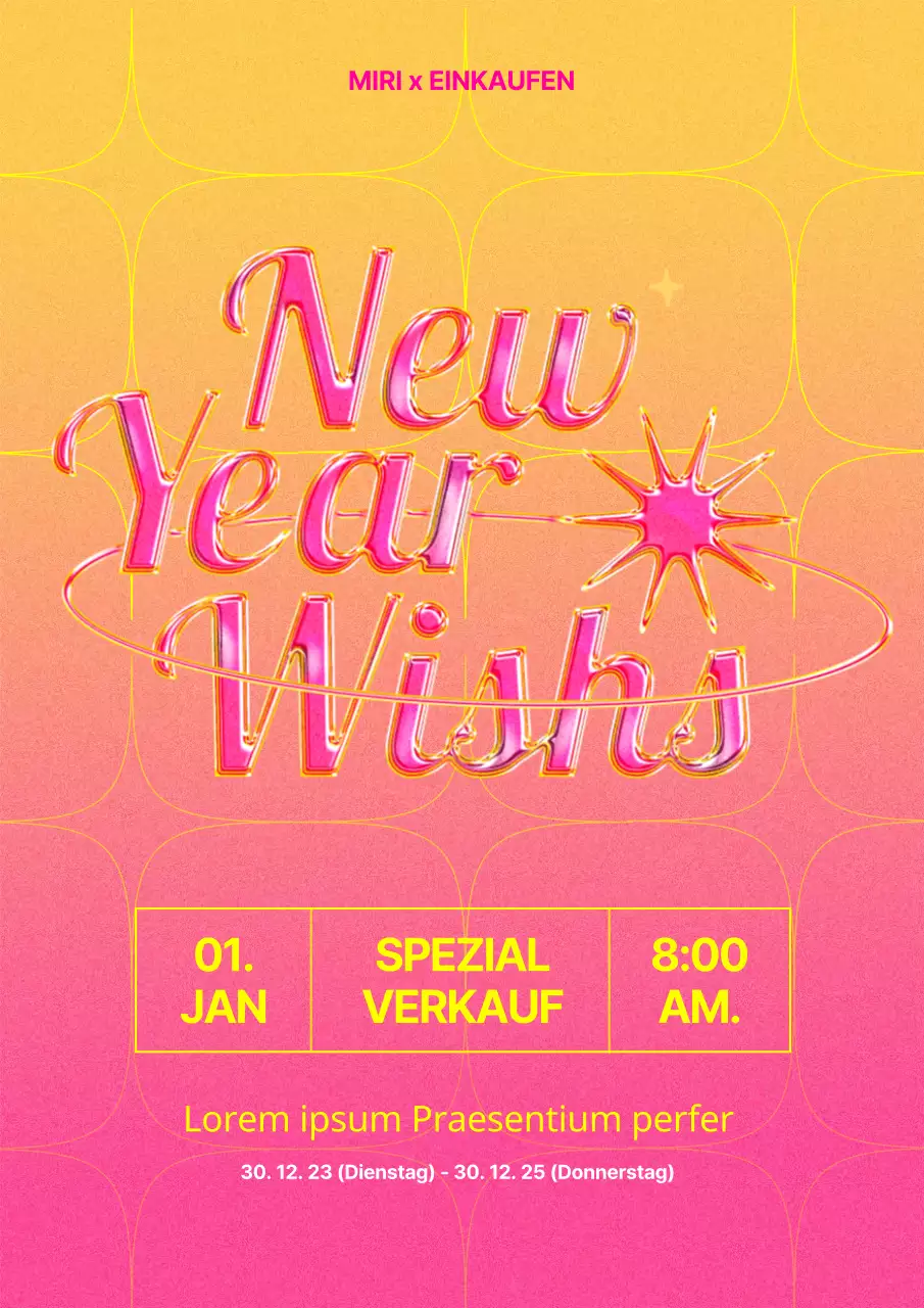 Dreidimensionaler Glasschriftzug Neujahrsposter in rosa und gelb