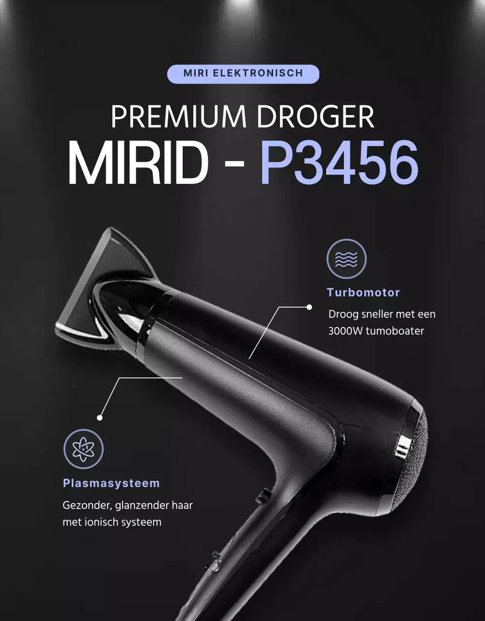 Zwart-paarse haardroger met een strak concept