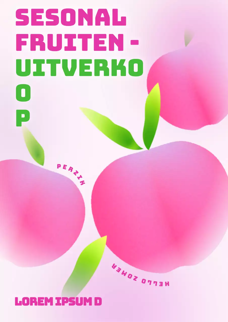 Roze en schattig geïllustreerde perziken op de zomer seizoensfruit uitverkoop