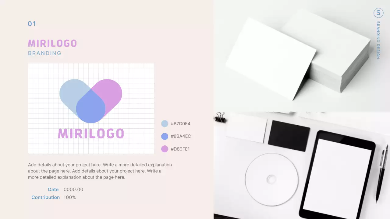 Modern designer portfolio in beige and light blue