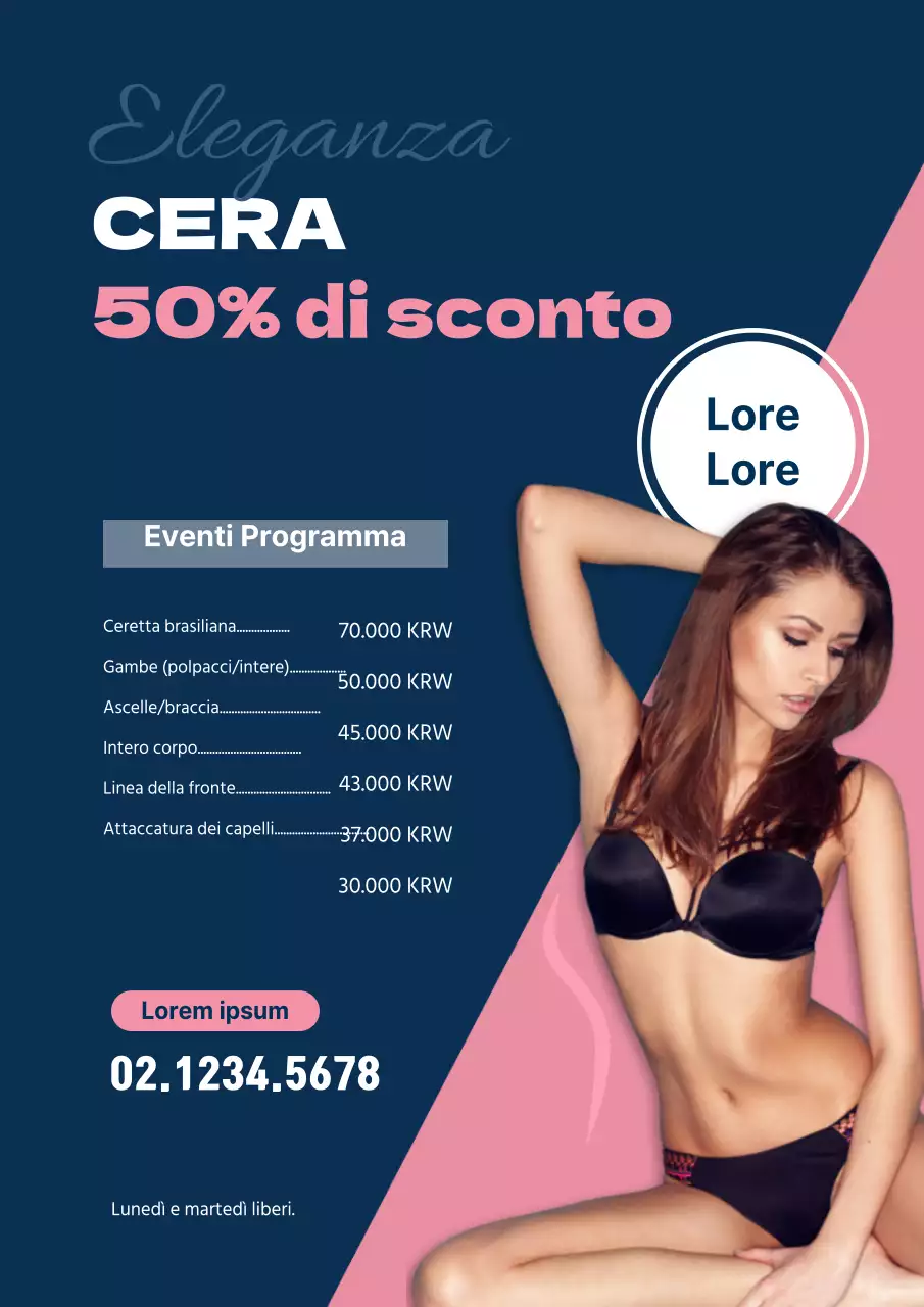 Sconti sulla ceretta con immagini di ragazze in bikini blu navy e rosa