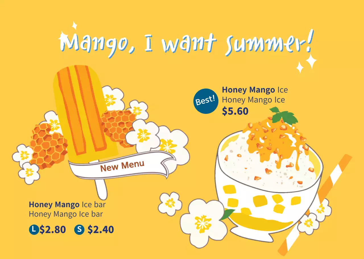 Cute mango shaved ice illustration transparency for a cafe