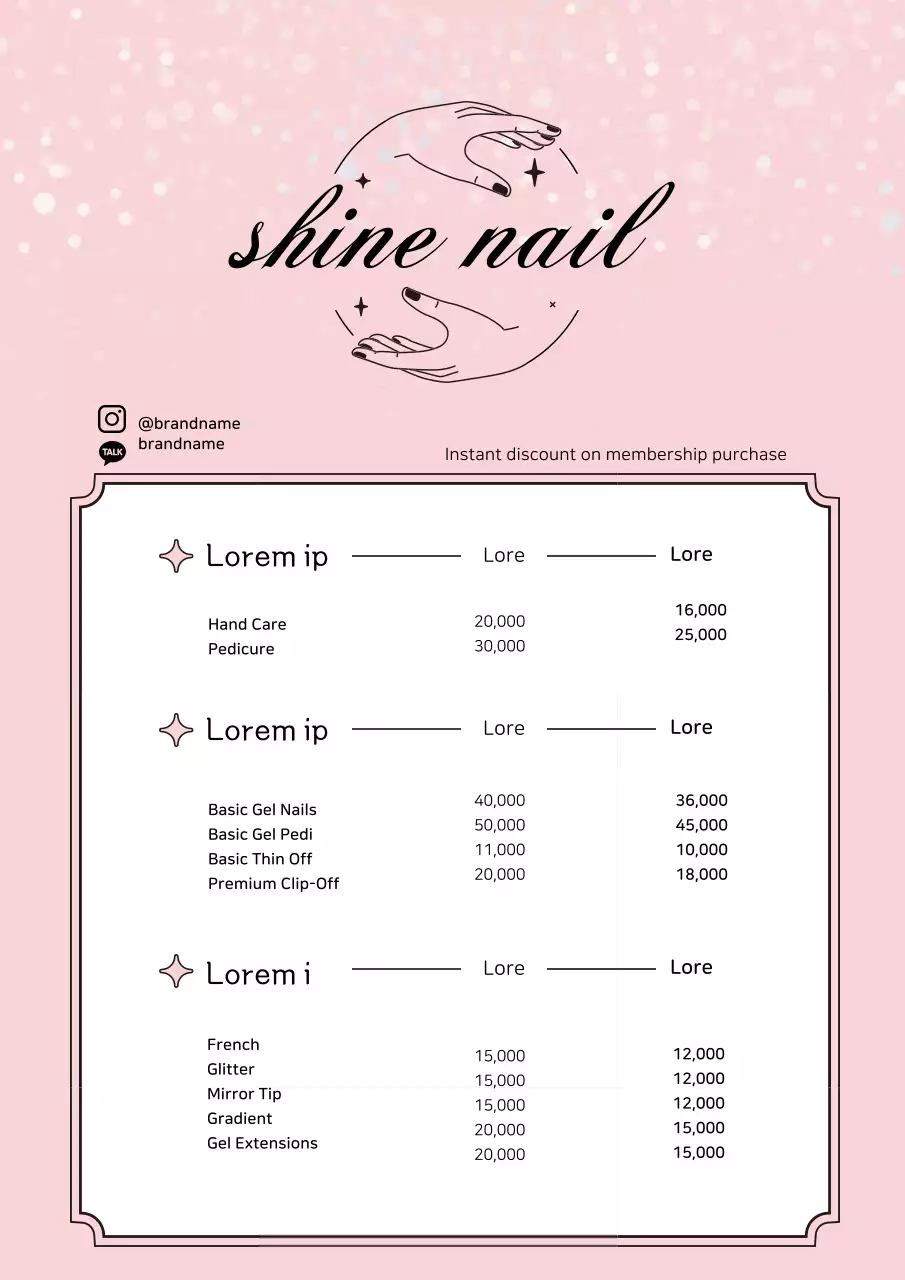 Clean nail salon menu with pink illustrations