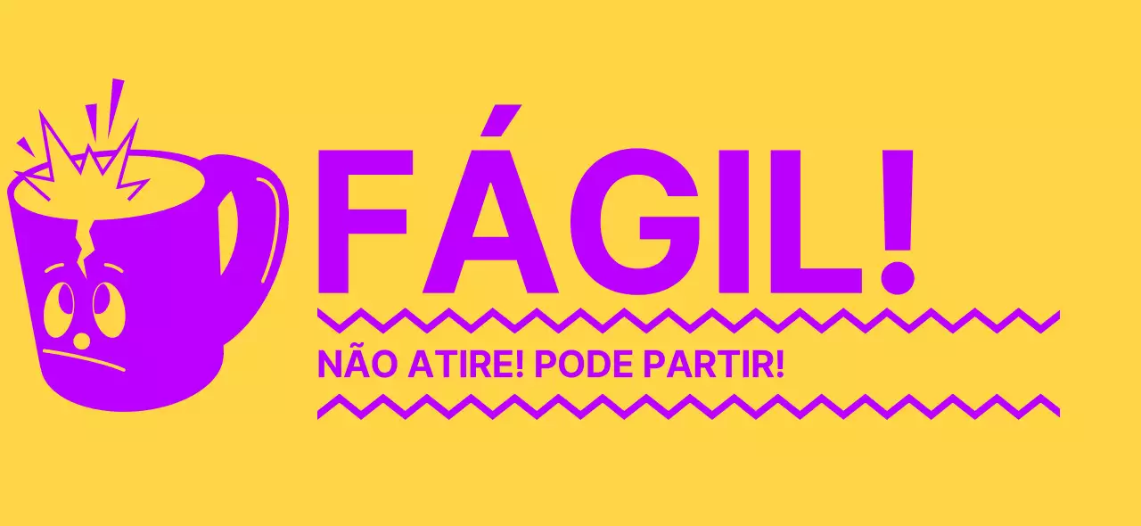 Desenho de aviso em trânsito com caracteres amarelos e roxos de chávena a partir