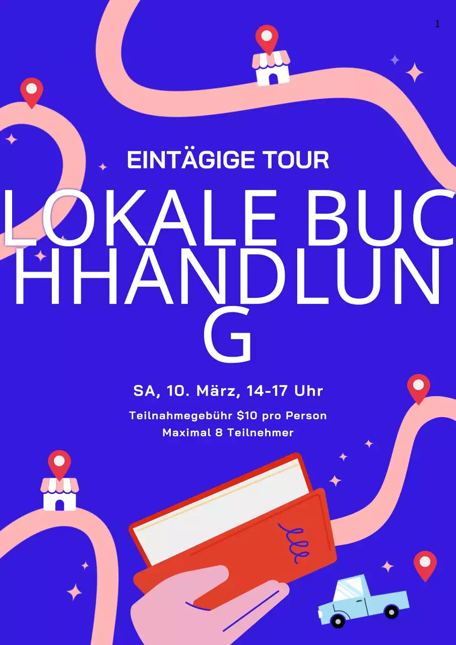 blau rosa Reisekarten niedlich Nachbarschaft BuchhandlungItinerary