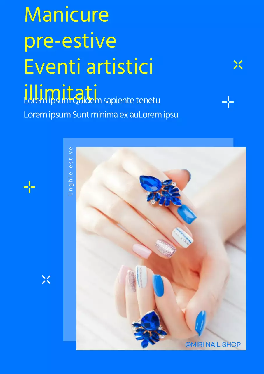 Un semplice volantino per un salone per unghie in blu.