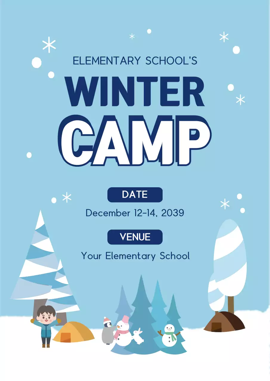 Blue Simple Winter Camp Announcement Poster