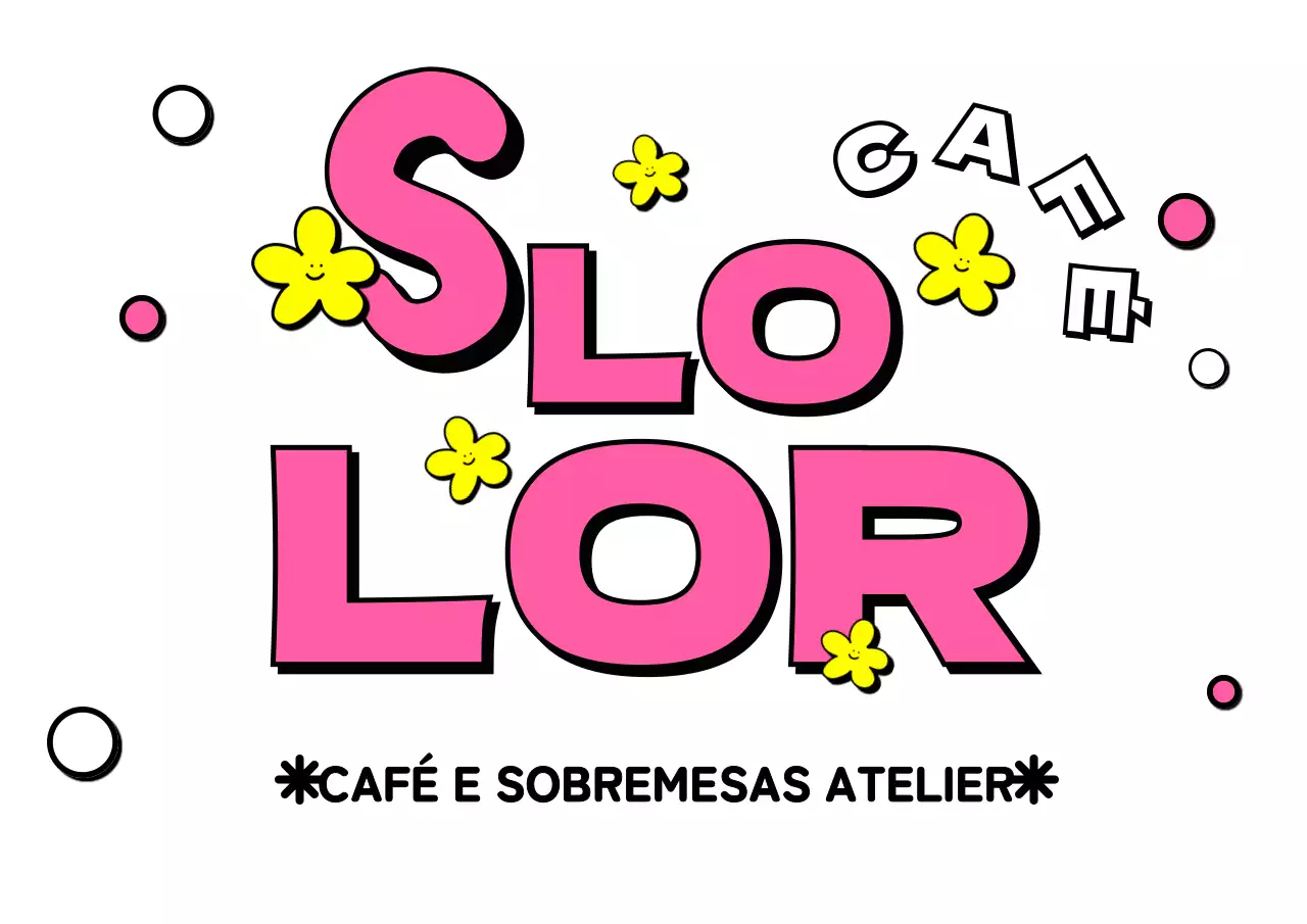 Desenho de uma loja de sobremesas com um conceito adolescente e giro em rosa choque e amarelo