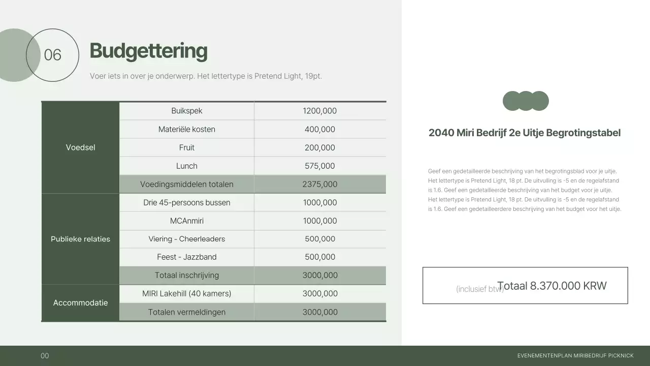 Evenementenplan voor bedrijfspicknick in groen