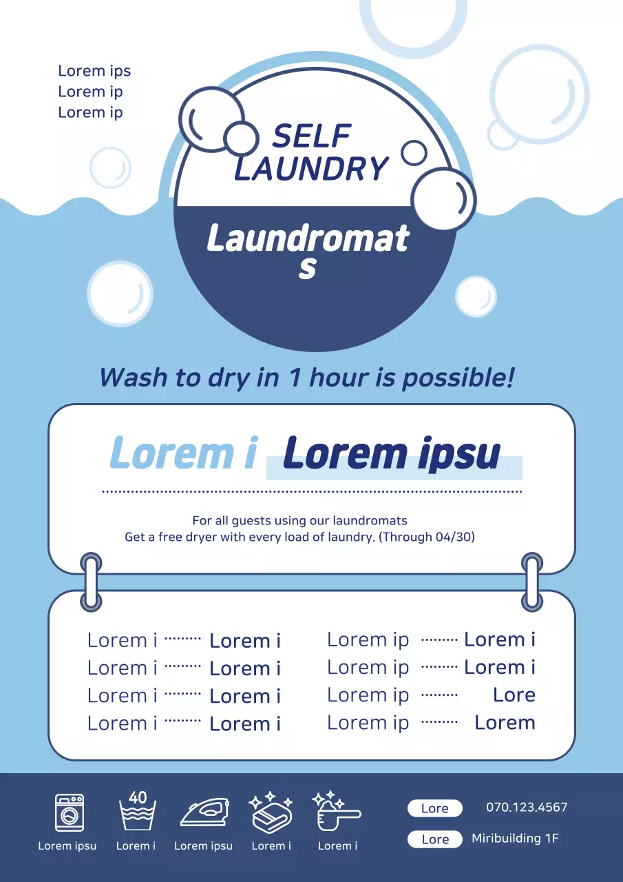 Hình minh họa màu xanh để quảng cáo tiệm giặt gọn gàng