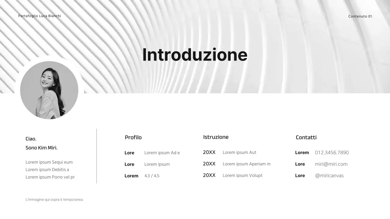 Semplice portfolio per studenti universitari in bianco e nero