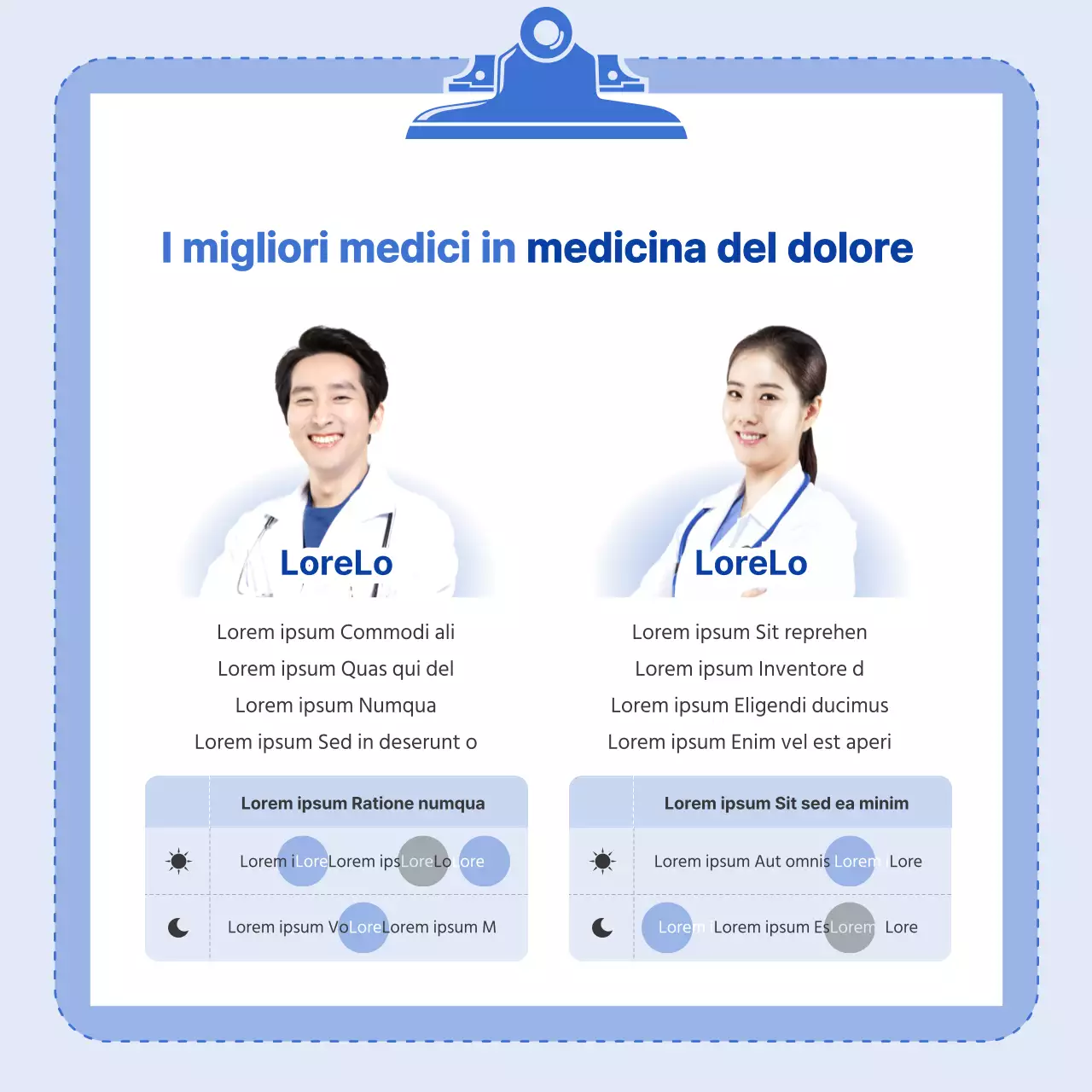 Schema di colori blu con illustrazioni pulite e un concetto di infografica.