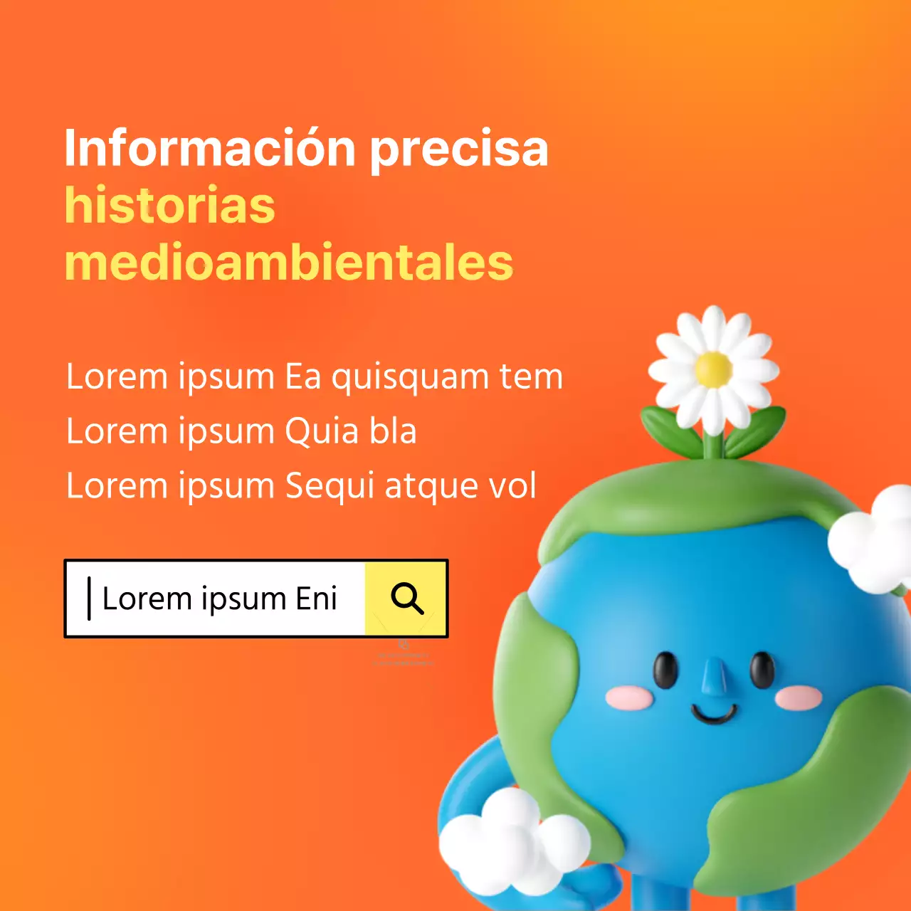 Historia del cambio climático con fondo degradado naranja y amarillo e ilustraciones en 3D