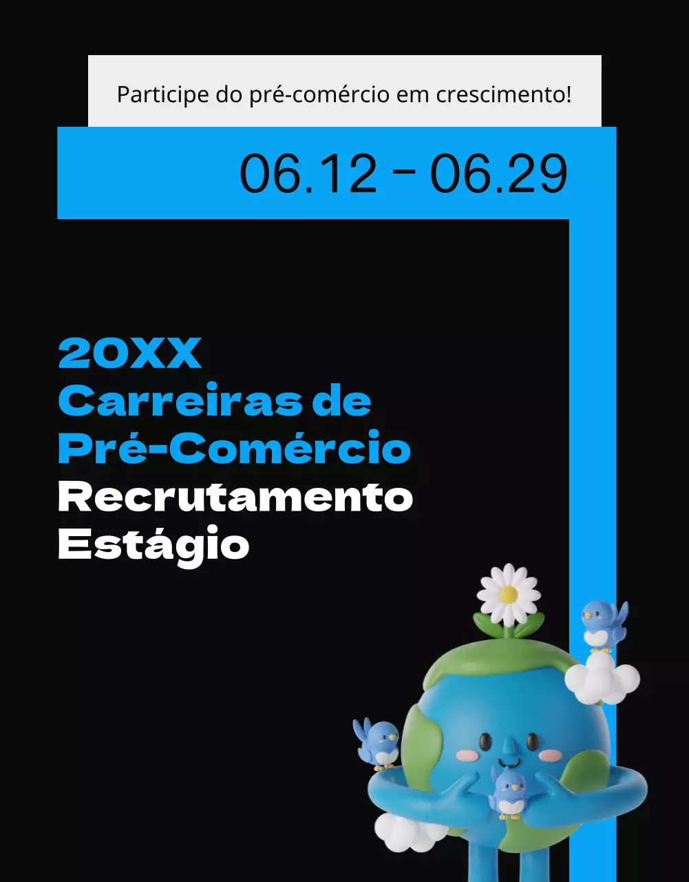 Conceito de brochura em azul e preto, simples e limpo, para recrutamento de estagiários