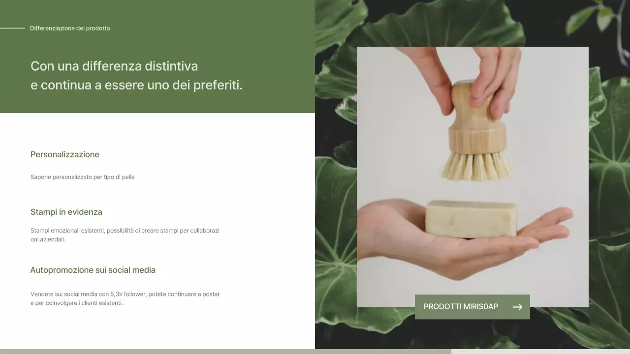 Proposta di iscrizione per un sapone di concetto naturalistico verde e beige