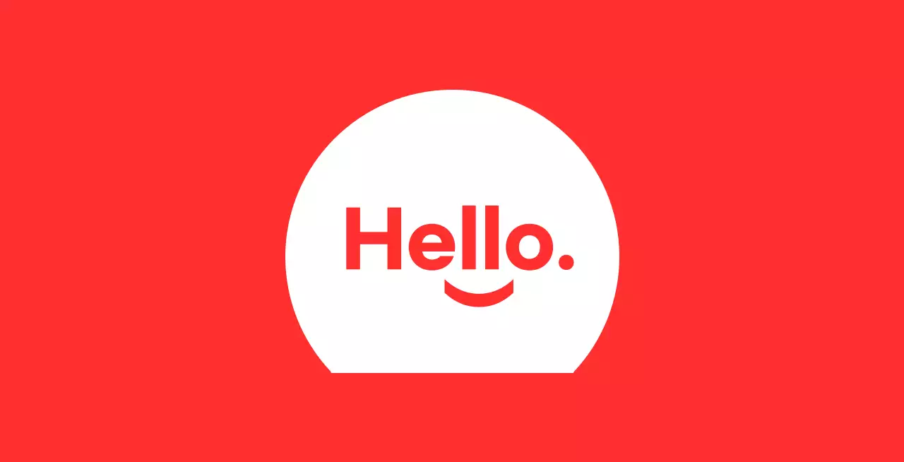 Hello smiley red background baldt