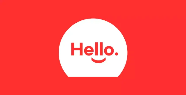 Hello smiley red background baldt