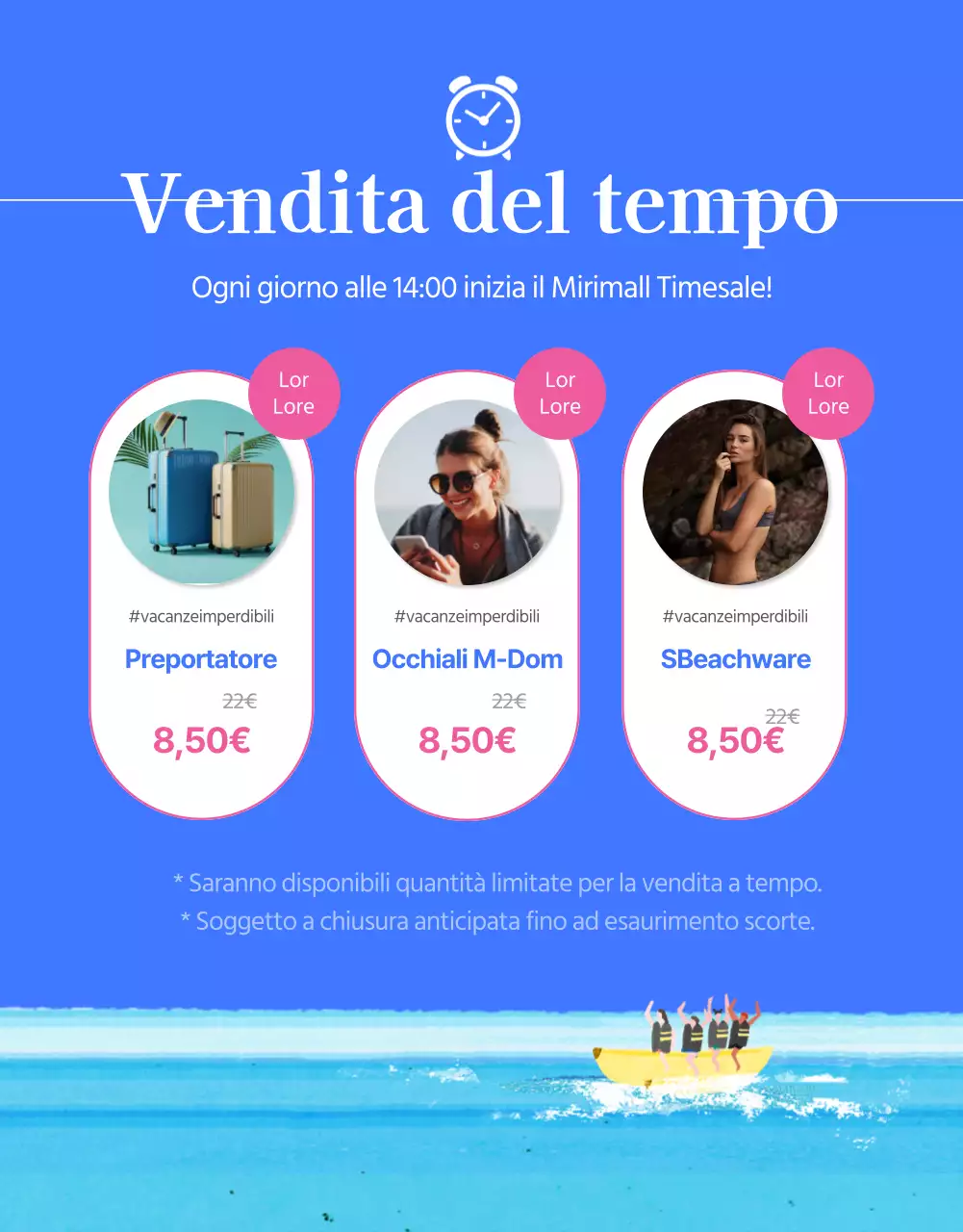 Promuovete i vostri grandi saldi estivi con i toni del blu e del rosa