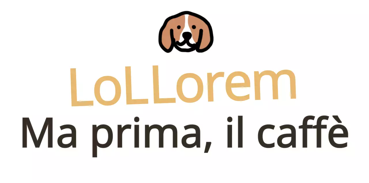 Testo merceologico con illustrazione di un simpatico cucciolo con accenti gialli e marroni