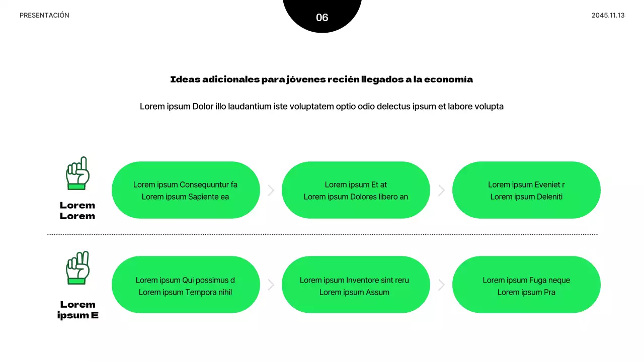 Presentación minimalista de la educación económica de los jóvenes en verde lima y negro