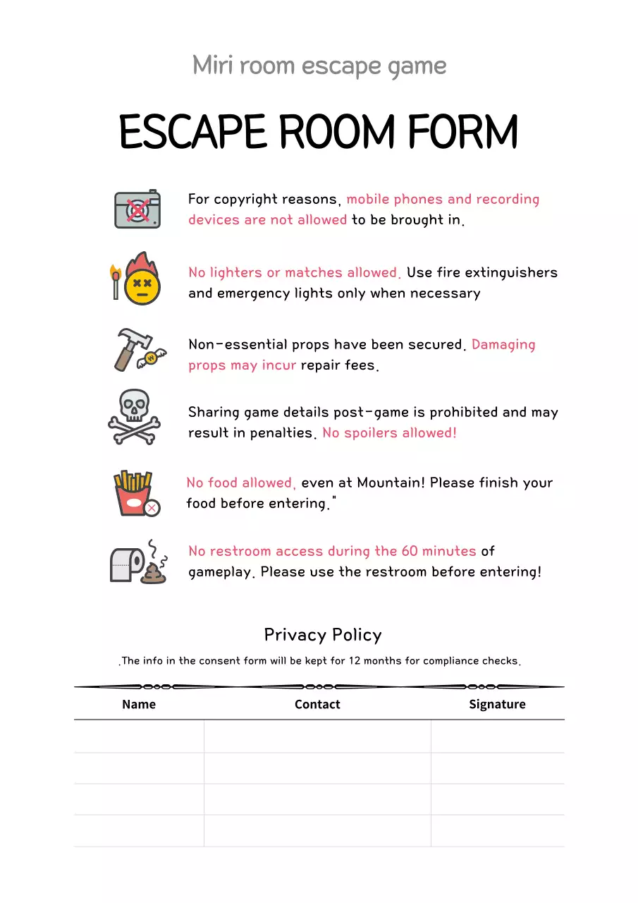 White Minimal Escape Game Form Poster