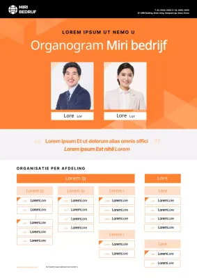 Zwart en oranje organigram van het bedrijf