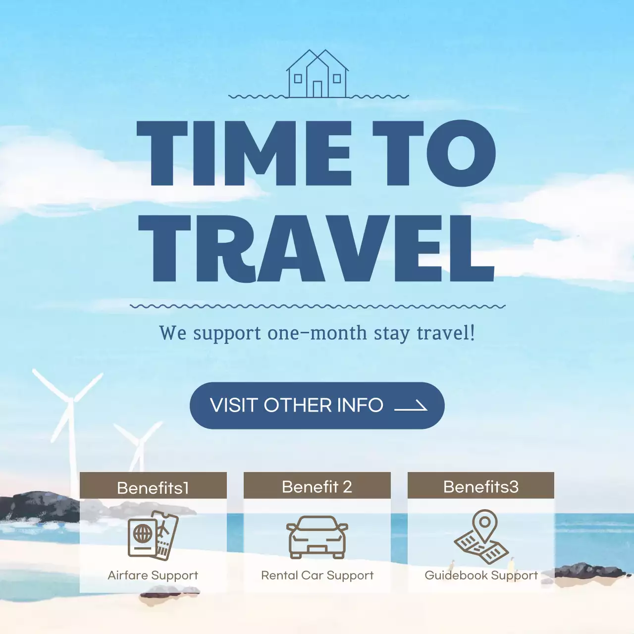 Blue Minimal Travel Promotion Social Media Post