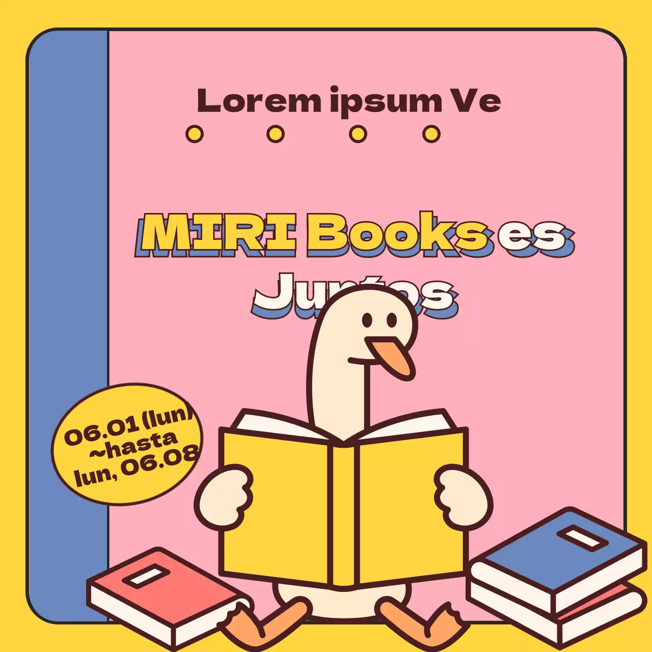 Guía de ferias del libro en amarillo y rosa