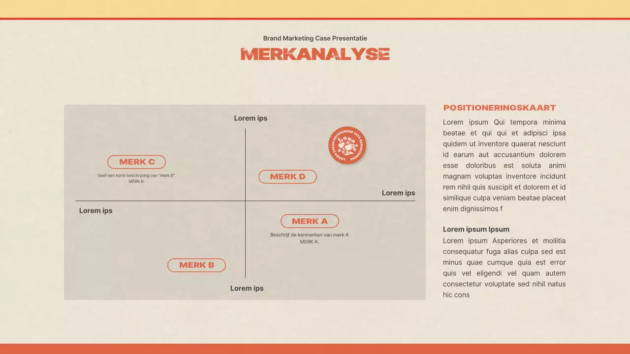 Een casestudy presenteren over de marketing van een cafémerk met een vintage, veelkleurig en geel concept