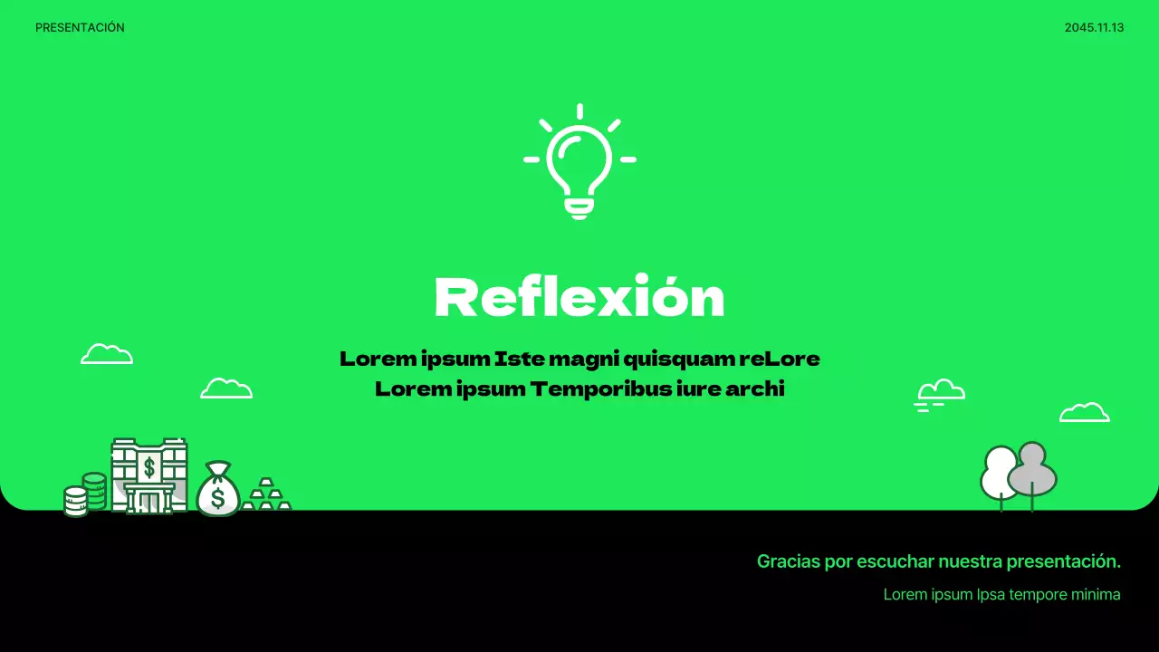 Presentación minimalista de la educación económica de los jóvenes en verde lima y negro