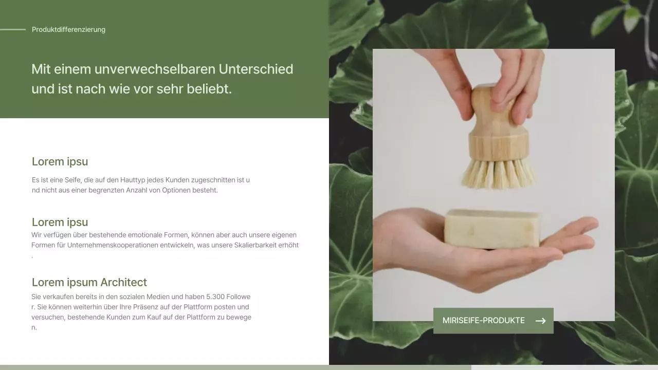 Einreichungsvorschlag für ein grün-beiges naturalistisches Seifenkonzept