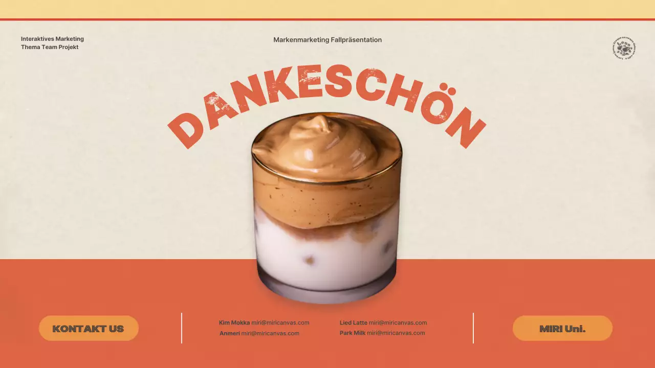 Präsentation einer Fallstudie über die Vermarktung einer Café-Marke mit einem alten, bunten und gelben Konzept