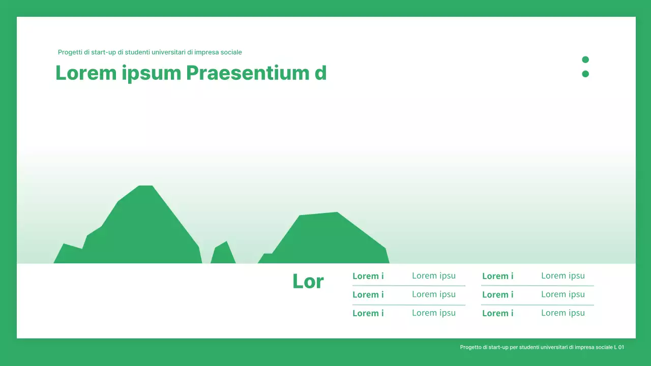 Progetto di finanziamento per startup in bianco e verde