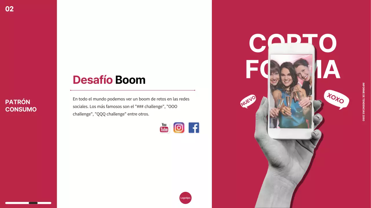 Tema del informe de tendencias de marketing con chip de color rosa