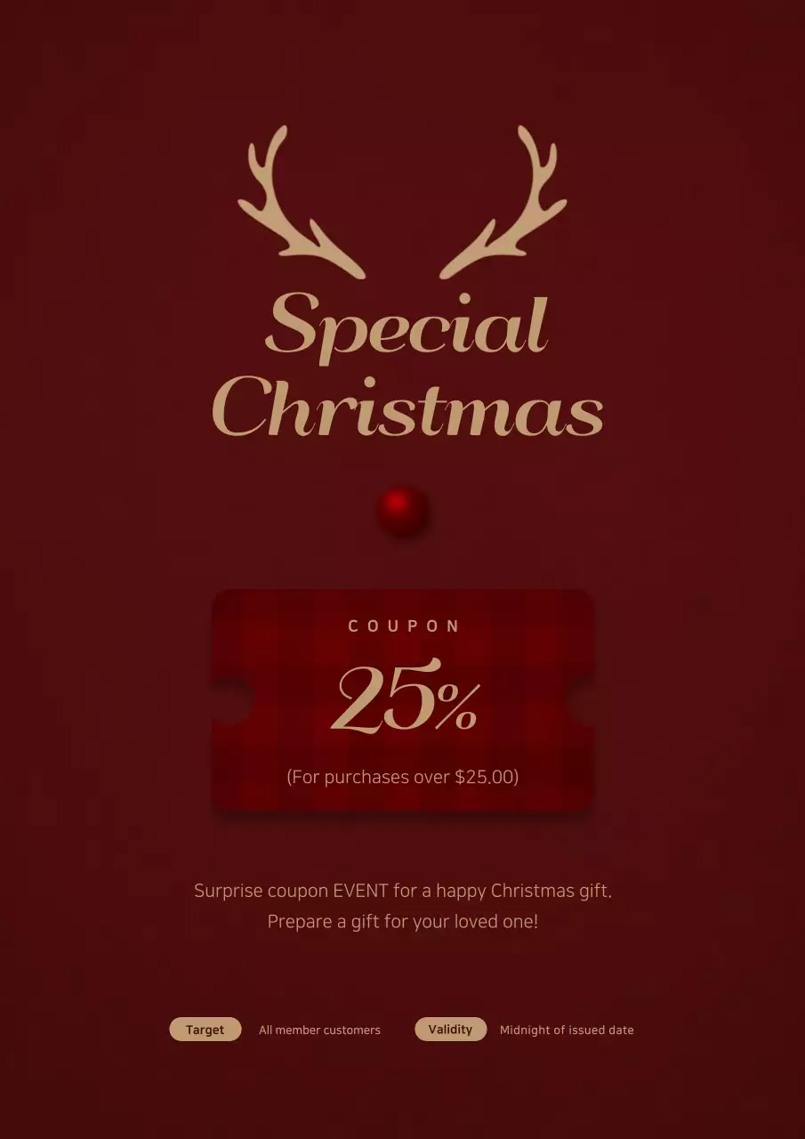 A classy and simple way to promote a special Christmas event with a wine-colored illustration of Rudolph.