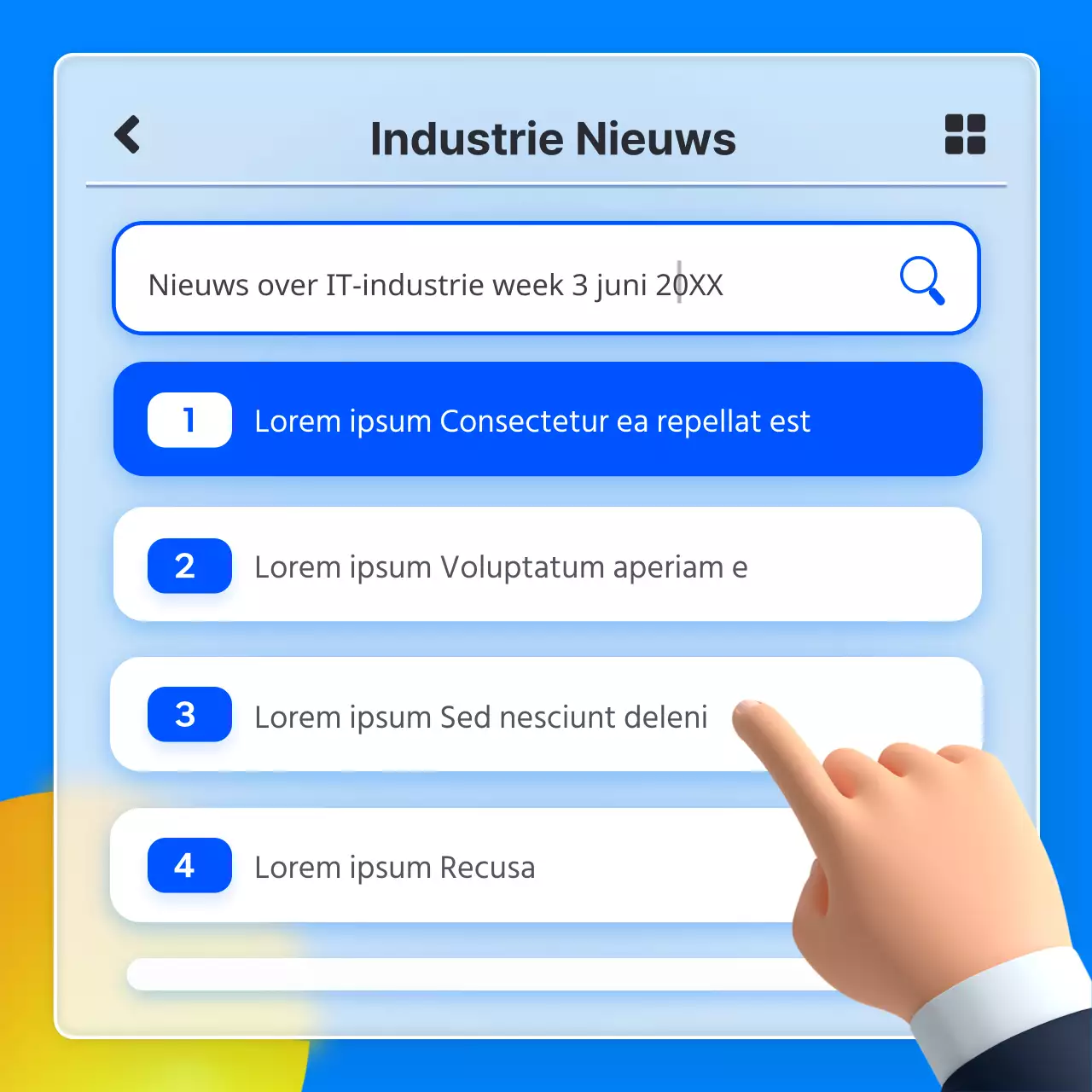 Aanbevolen takenlijst voor IT-bedrijven met blauw 3D-glasmorfisme app concept
