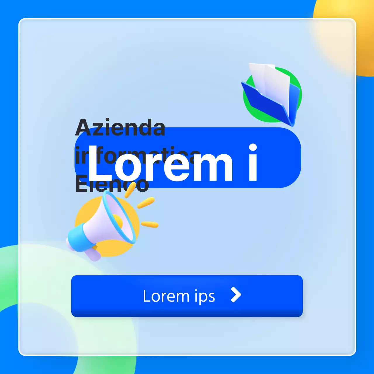 Elenco dei lavori consigliati per le aziende IT con concetto di app di glassmorfismo blu 3D