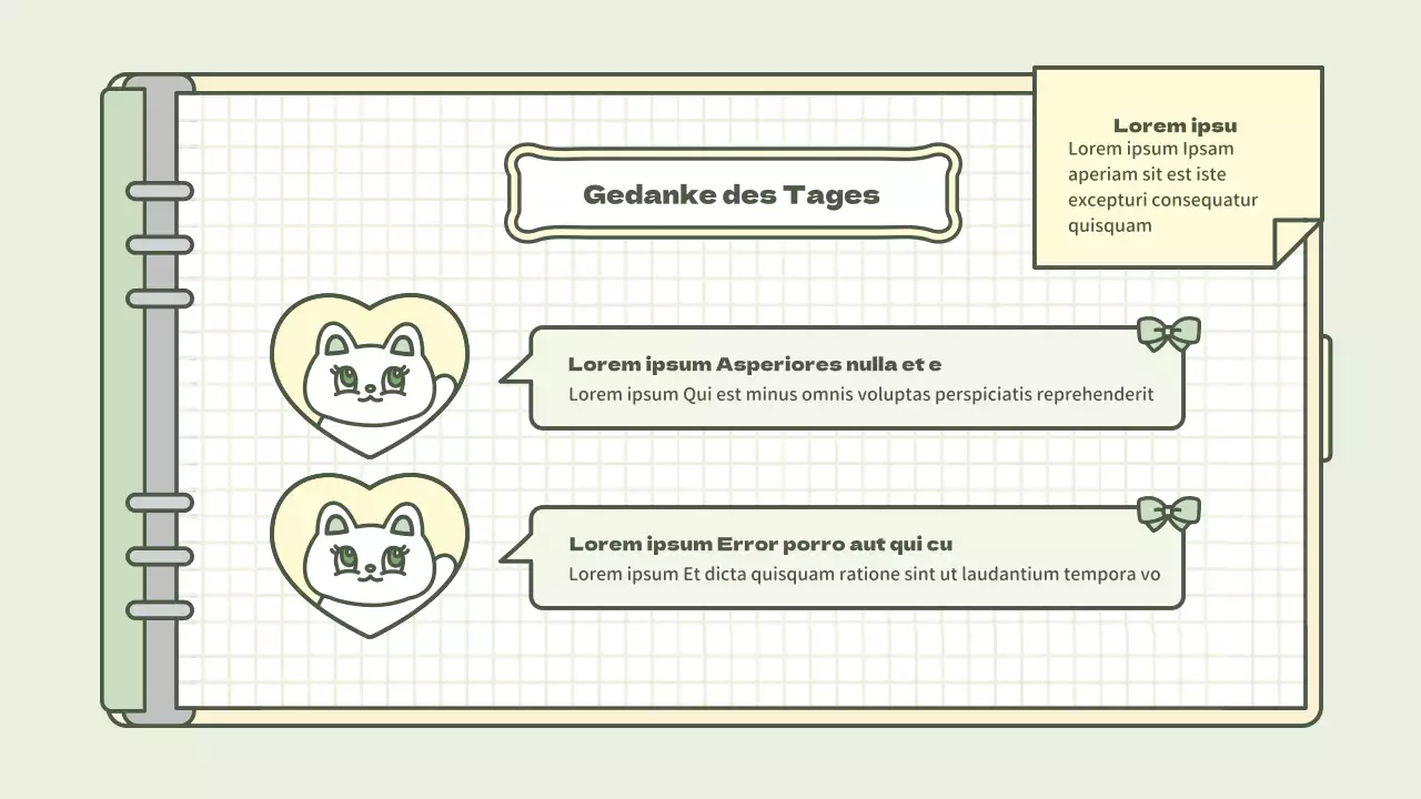 Niedliches Tagebuch-Konzept-Präsentationskit in Hellblau und Grün