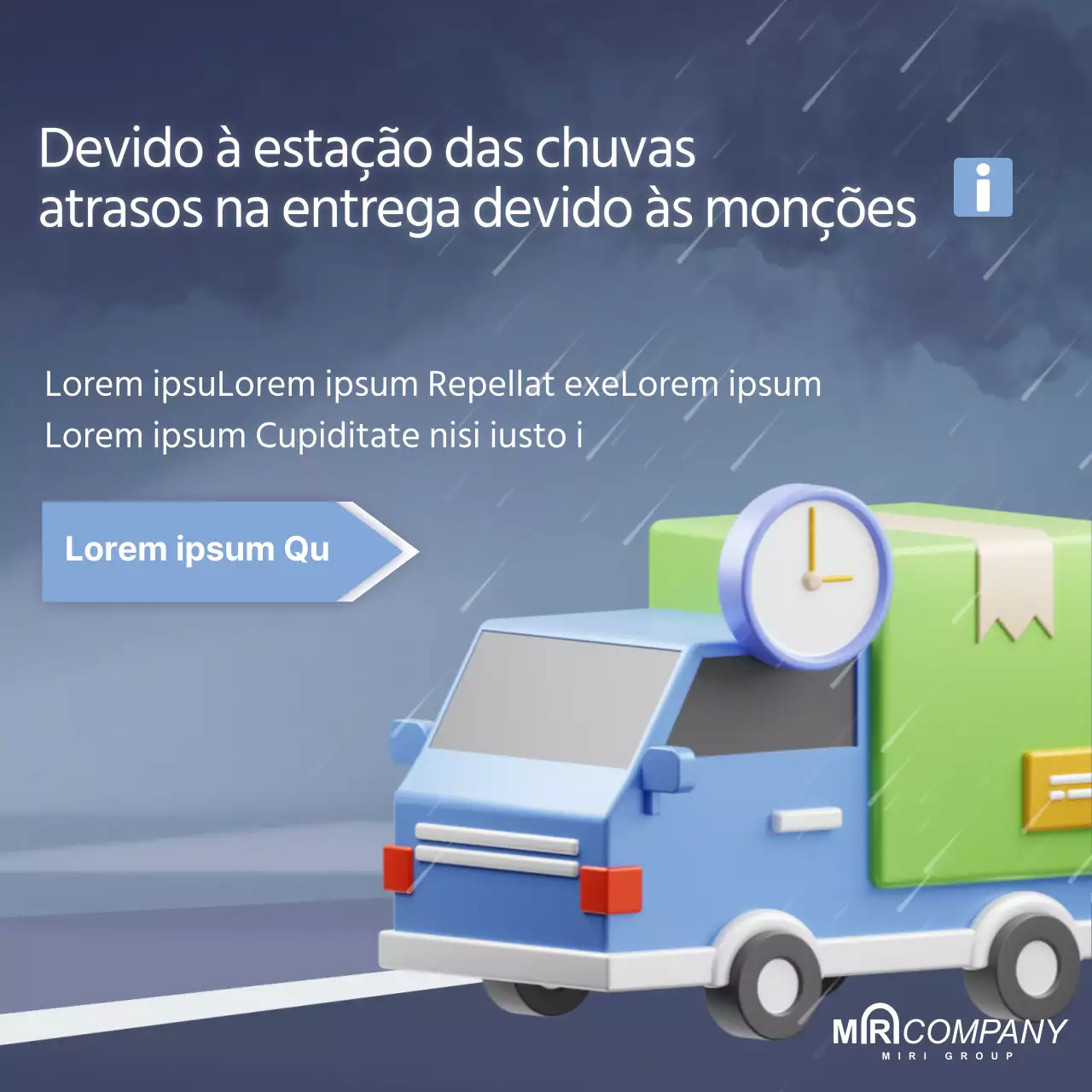 Um simples aviso de atraso de entrega em azul marinho e azul claro