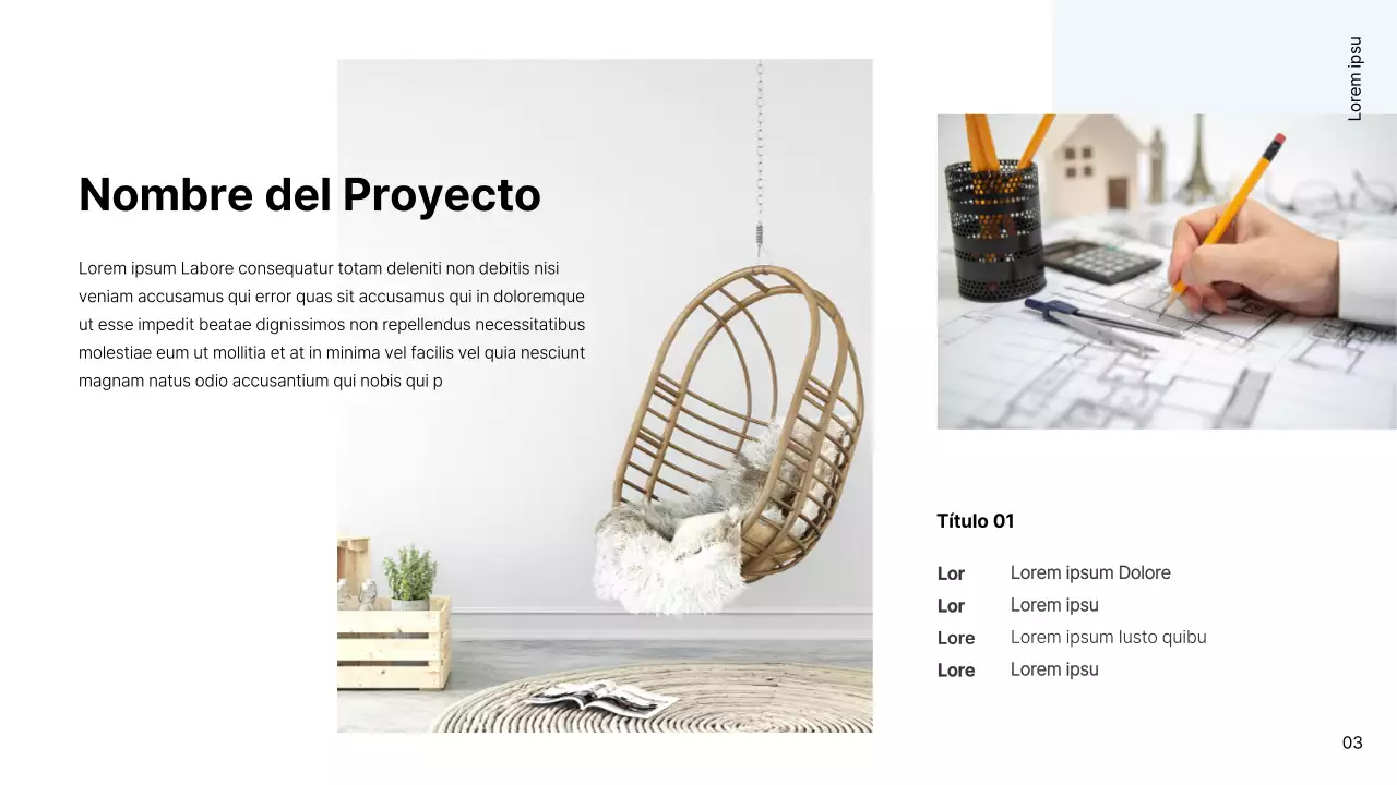 Portafolio sencillo de interiorista en blanco y azul claro