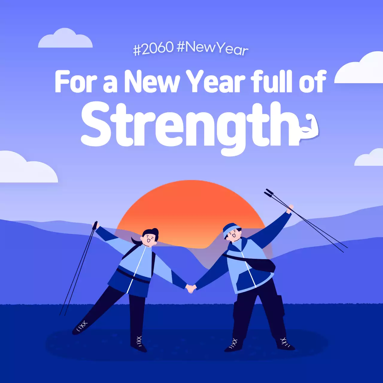 Healthy New Year's cheer in blue and orange