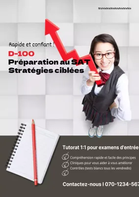 Un simple prospectus gris et rouge pour un cours spécial de préparation aux examens dans une école privée.