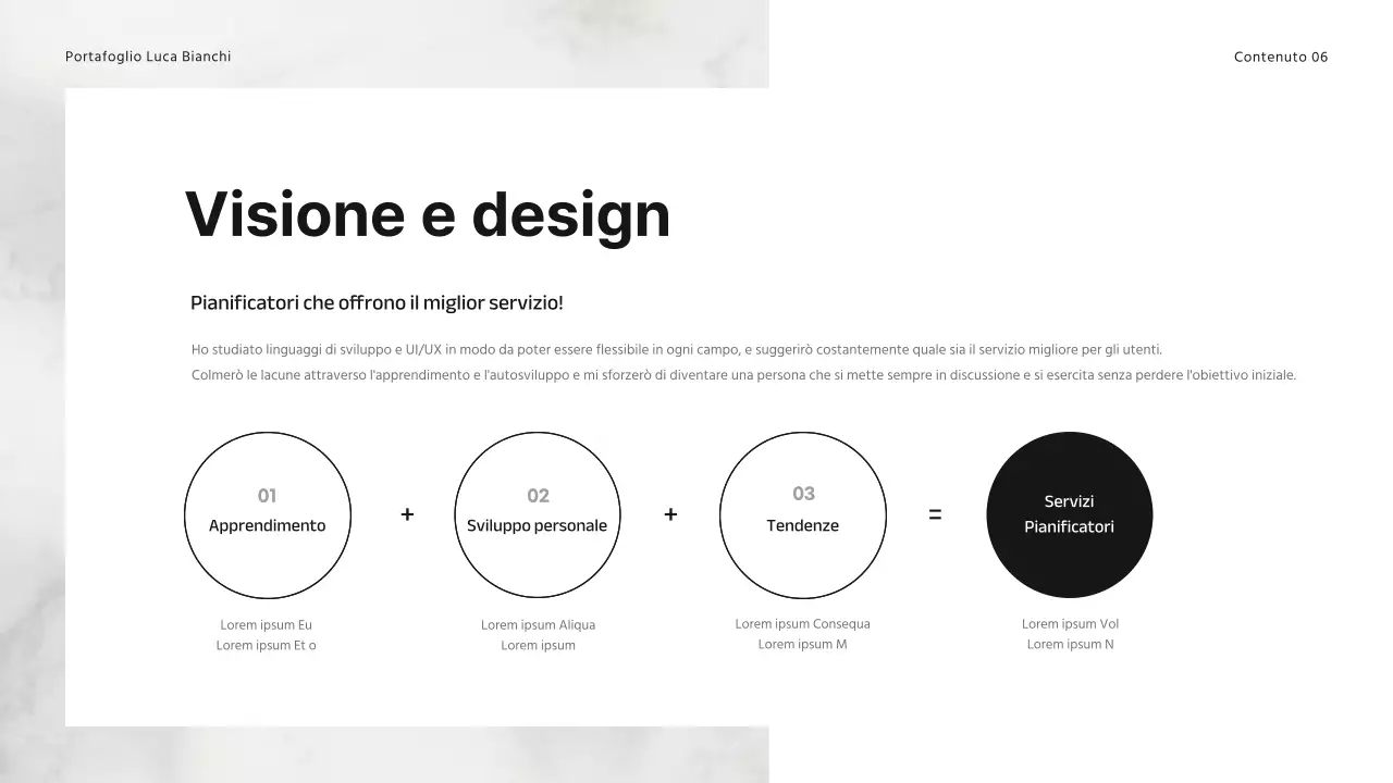 Semplice portfolio per studenti universitari in bianco e nero