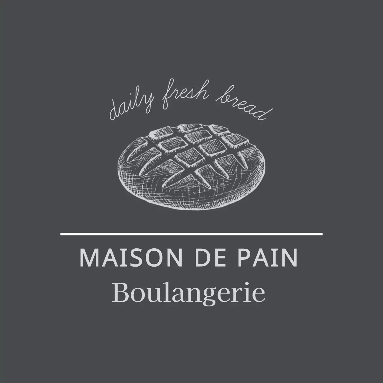 Etiquette de boulangerie vintage avec illustration gris foncé