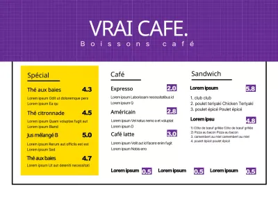Tableau des menus du café